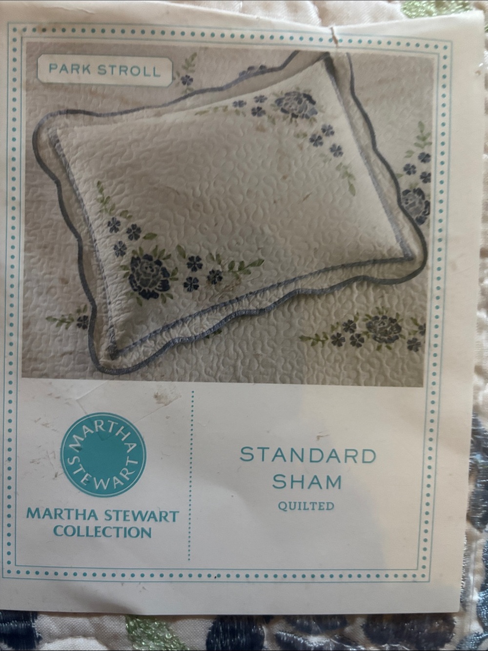 Martha Stewart Quilted Standard Sham - White with Blue & Green Floral - Picture 3 of 3